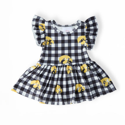Iowa Plaid Tigerhawk S/S Flutter Twirl Bodysuit