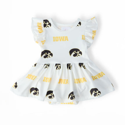 Iowa White Tigerhawk S/S Flutter Twirl Bodysuit