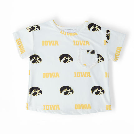 Iowa White Tigerhawk Ruffle Pocket Tee