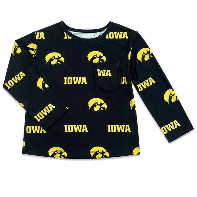 Iowa Black Tigerhawk L/S Ruffle Pocket Tee