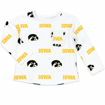 Iowa White Tigerhawk L/S Ruffle Pocket Tee