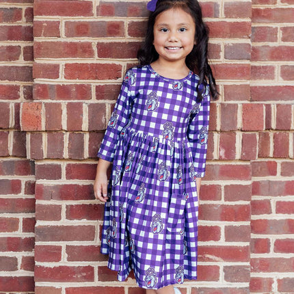 JMU Plaid Duke Dog 3/4 Sleeve Pocket Twirl Dress