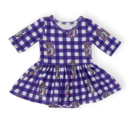 JMU Plaid Duke Dog 3/4 Sleeve Twirl Bodysuit
