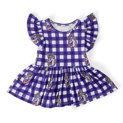 JMU Plaid Duke Dog S/S Flutter Twirl Bodysuit