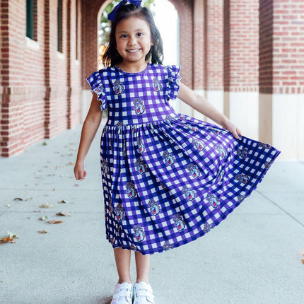 JMU Plaid Duke Dog Flutter Twirl  Dress