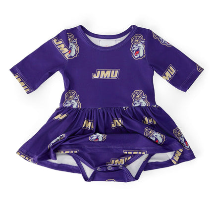 JMU Purple Duke Dog 3/4 Sleeve Twirl Bodysuit