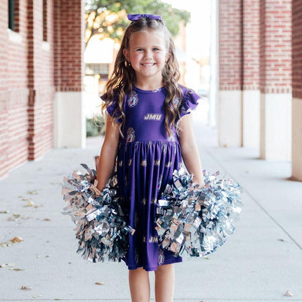 JMU Purple Duke Dog Flutter Twirl  Dress