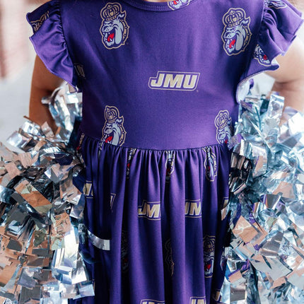 JMU Purple Duke Dog Flutter Twirl  Dress