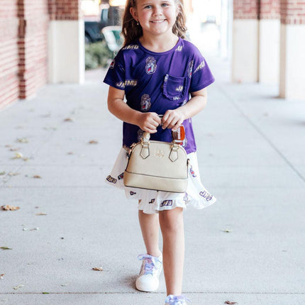 JMU Purple Duke Dog Ruffle Pocket Tee