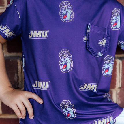 JMU Purple Duke Dog Ruffle Pocket Tee