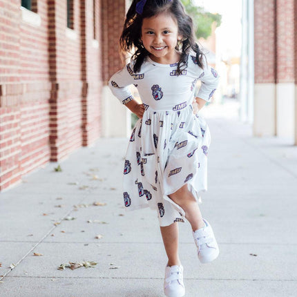 JMU White Duke Dog 3/4 Sleeve Pocket Twirl Dress