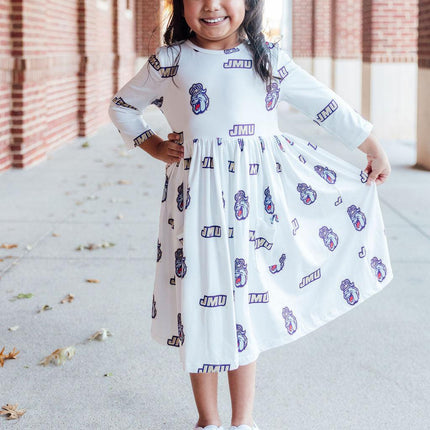 JMU White Duke Dog 3/4 Sleeve Pocket Twirl Dress