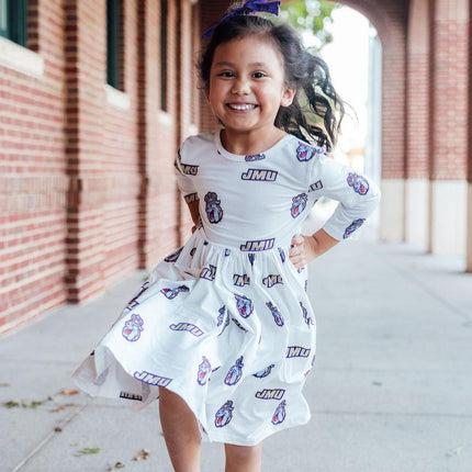 JMU White Duke Dog 3/4 Sleeve Pocket Twirl Dress