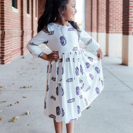 JMU White Duke Dog 3/4 Sleeve Pocket Twirl Dress