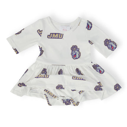 JMU White Duke Dog 3/4 Sleeve Twirl Bodysuit