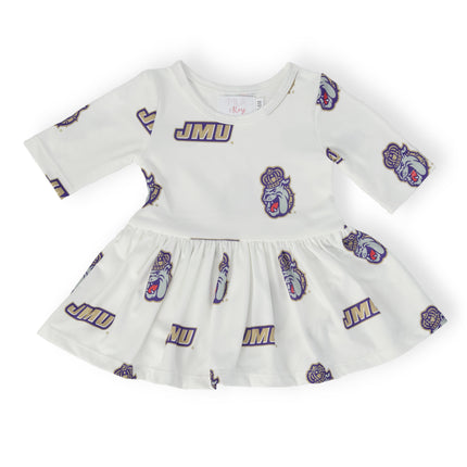 JMU White Duke Dog 3/4 Sleeve Twirl Bodysuit