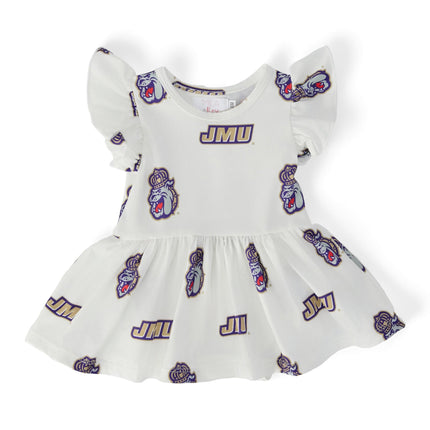 JMU White Duke Dog S/S Flutter Twirl Bodysuit