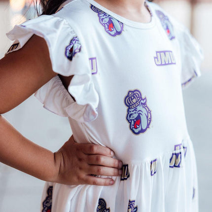 JMU White Duke Dog Flutter Twirl  Dress