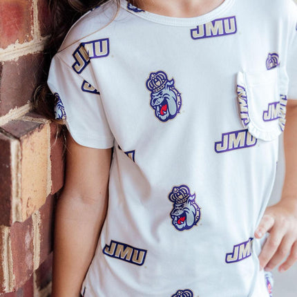 JMU White Duke Dog Ruffle Pocket Tee