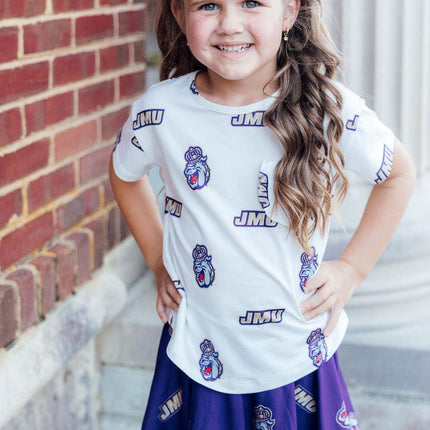 JMU White Duke Dog Ruffle Pocket Tee