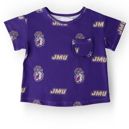 JMU Purple Duke Dog Ruffle Pocket Tee