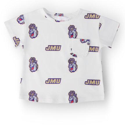 JMU White Duke Dog Ruffle Pocket Tee