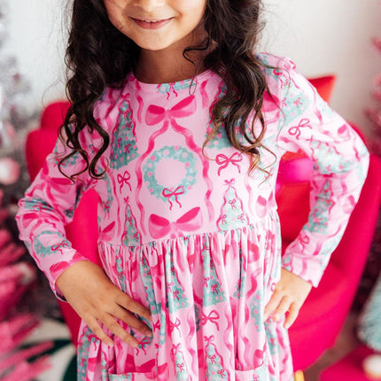 Jingle Bows L/S Pocket Twirl Dress