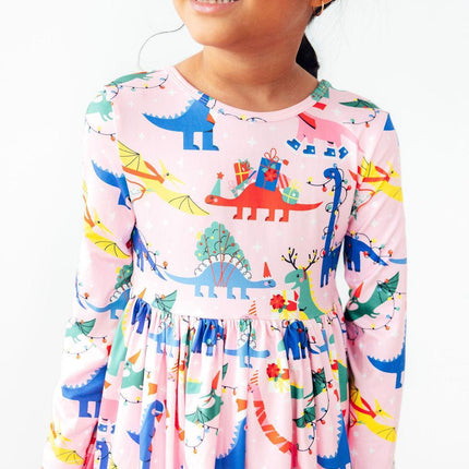 Jingle Saurus L/S Pocket Twirl Dress