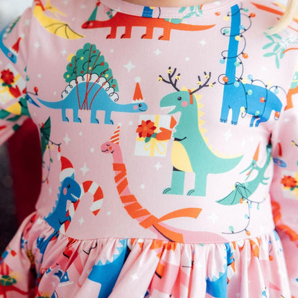 Jingle Saurus L/S Pocket Twirl Dress