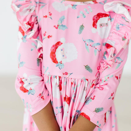 Jolly Old Saint Nick 3/4 Sleeve Ruffle Twirl Dress