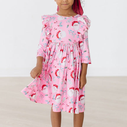 Jolly Old Saint Nick 3/4 Sleeve Ruffle Twirl Dress