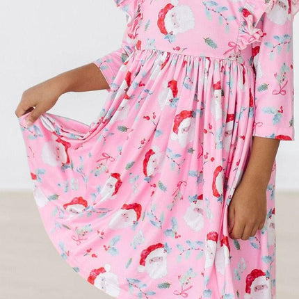 Jolly Old Saint Nick 3/4 Sleeve Ruffle Twirl Dress