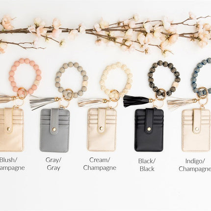 Leopard Beaded Key Ring Wallet Bracelet