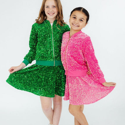 Kelly Green Velvet Sequin Twirl Skort