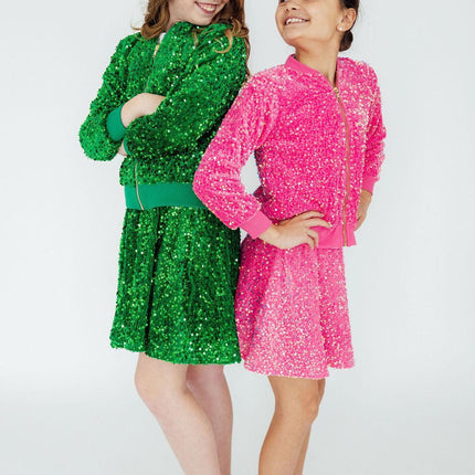 Kelly Green Velvet Sequin Twirl Skort