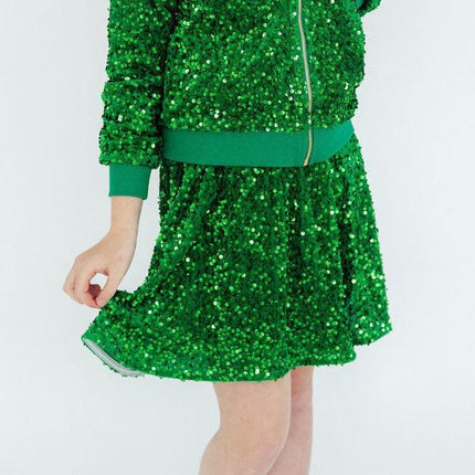 Kelly Green Velvet Sequin Twirl Skort