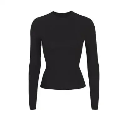 Solid Color Women's Long Sleeve Tight T-shirt High Quality Cotton Fabric Soft and Comfortable Round Neck Top - Dashing Nova