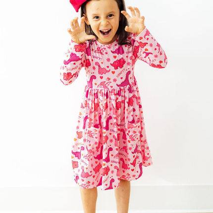 Dino Kisses L/S Pocket Twirl Dress