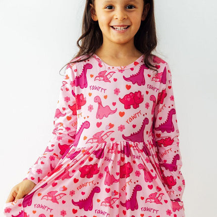 Dino Kisses L/S Pocket Twirl Dress
