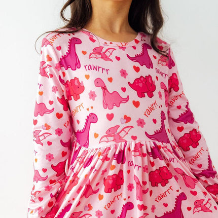 Dino Kisses L/S Pocket Twirl Dress