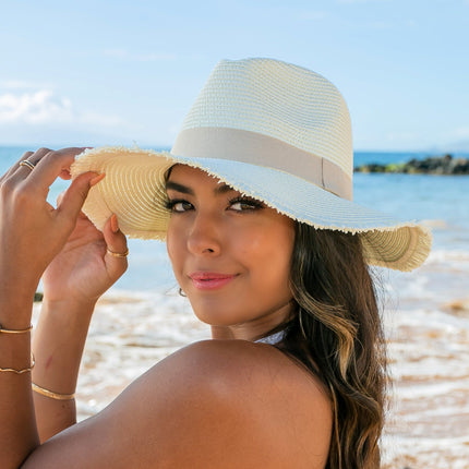 Fray Edge Ribbon Accent Panama Hat