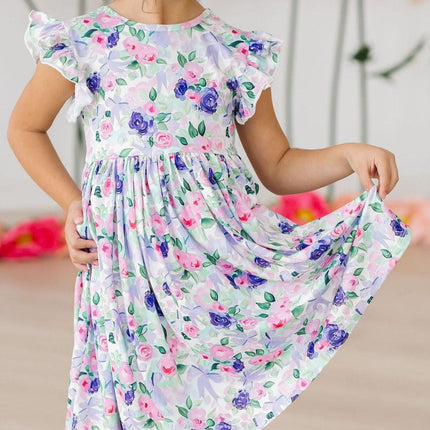Lavender Love Flutter Sleeve Twirl Dress