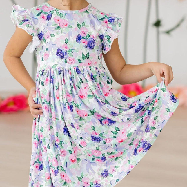 Lavender Love Flutter Sleeve Twirl Dress - Dashing Nova