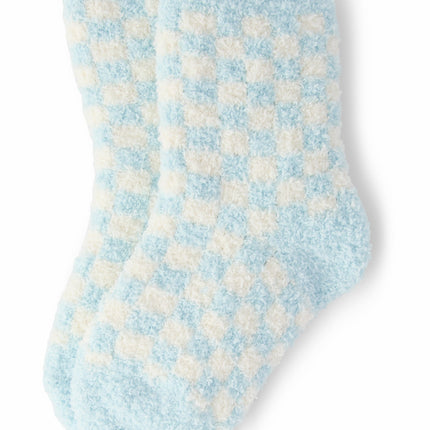 Light Blue Checker Cozy Socks