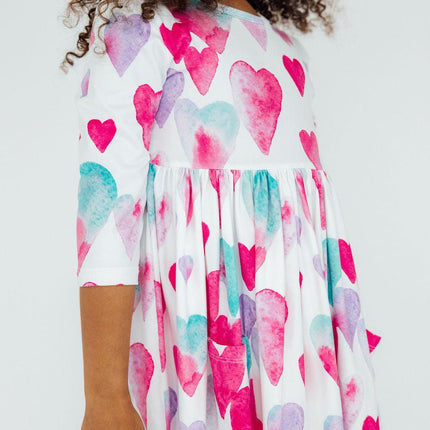Light Hearted 3/4 Sleeve Pocket Twirl Dress