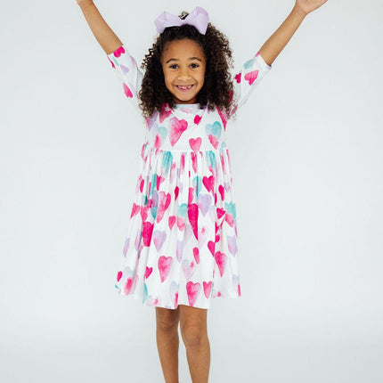 Light Hearted 3/4 Sleeve Pocket Twirl Dress