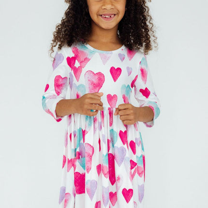 Light Hearted 3/4 Sleeve Pocket Twirl Dress