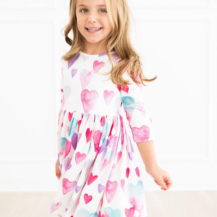 Light Hearted 3/4 Sleeve Pocket Twirl Dress