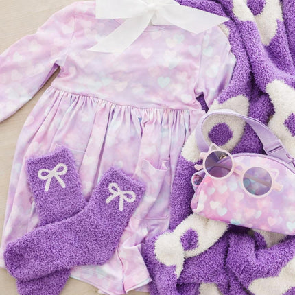 Lilac/Coconut Bow Cozy Socks