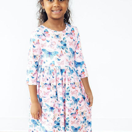 Little Flutters 3/4 Sleeve Pocket Twirl Dress